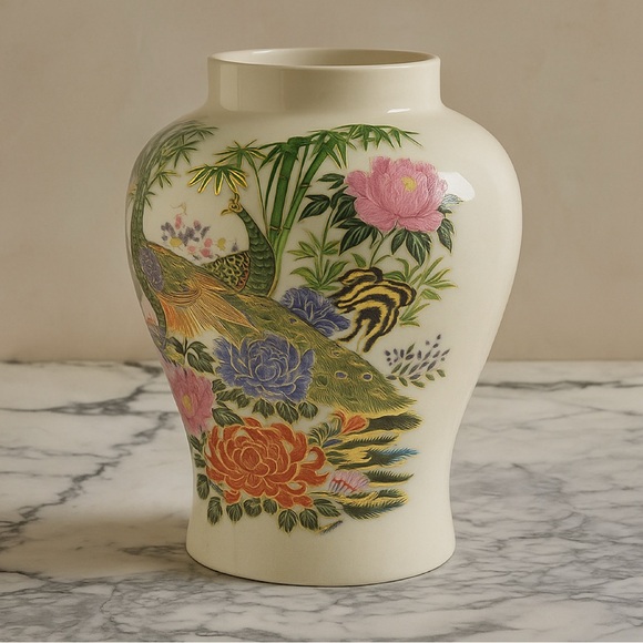 Vintage Other - Shibata Japan Porcelain Peacock Ginger Jar